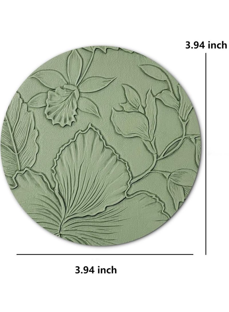 Coaster Set of 4, waterproof and heat-resistant coasters, floral-patterned coasters, featuring literary themes (Green), suitable for dining tables and kitchen gatherings - Image 3