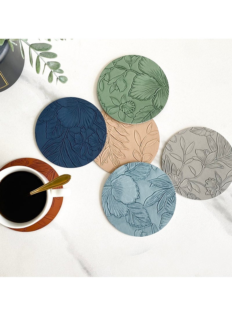 Coaster Set of 4, waterproof and heat-resistant coasters, floral-patterned coasters, featuring literary themes (Green), suitable for dining tables and kitchen gatherings - Image 4