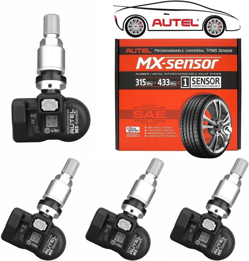 Autel MX Sensor 4 pcs TPMS Sensor 315433MHz Metal Stem Universal Tire Sensor Programmed by TPMS Tool TS508WF TS401 TS408 TS508 TS608 MX808TS MS906TS MK808TS ITS600 ITS600Pro MS906ProTS