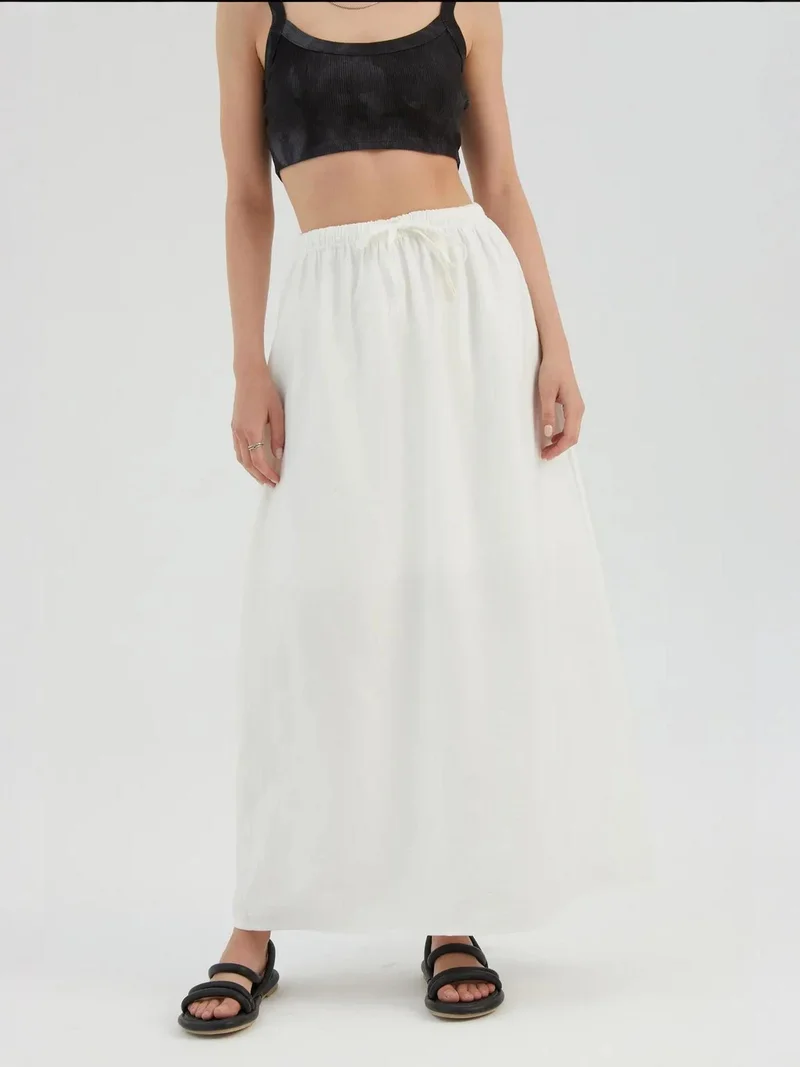 High Waist Drawstring Maxi Skirt