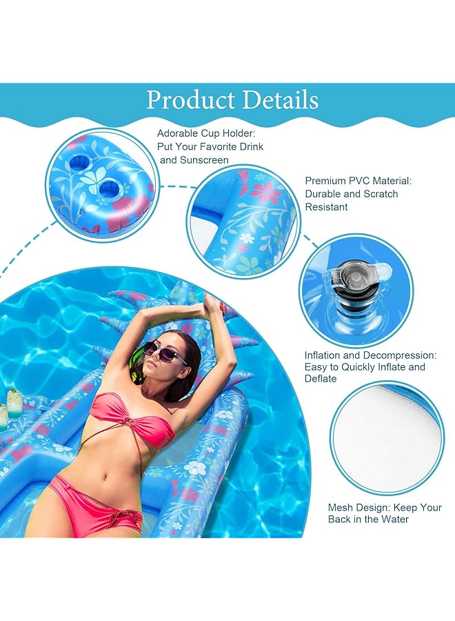كاست ويف عوامات حمام سباحة قابلة للنفخ على شكل أناناس عملاق للبالغين مع حامل أكواب 170 سم عوامات شاطئية فاخرة للاسترخاء لحفلات حمام السباحة الصيفية في الهواء الطلق (أزرق) - Image 2