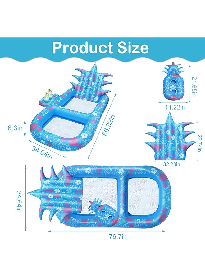 كاست ويف عوامات حمام سباحة قابلة للنفخ على شكل أناناس عملاق للبالغين مع حامل أكواب 170 سم عوامات شاطئية فاخرة للاسترخاء لحفلات حمام السباحة الصيفية في الهواء الطلق (أزرق) - Image 3