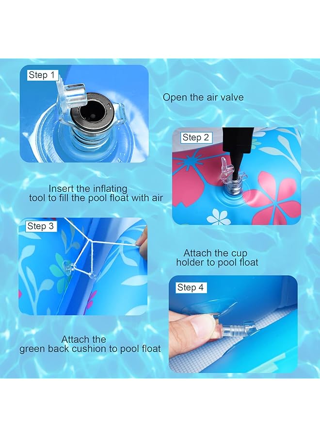 كاست ويف عوامات حمام سباحة قابلة للنفخ على شكل أناناس عملاق للبالغين مع حامل أكواب 170 سم عوامات شاطئية فاخرة للاسترخاء لحفلات حمام السباحة الصيفية في الهواء الطلق (أزرق) - Image 4