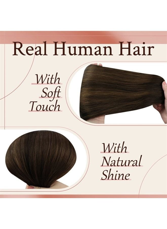 Sunny Hair Sunny Human Hair Clip in Extensions, Brown Ombre Hair Extensions Clip in Human Hair Dark Brown Balayage Medium Brown Clip in Hair Extensions Real Human Hair Double Weft 18inch 7Pcs 120G  - Image 3
