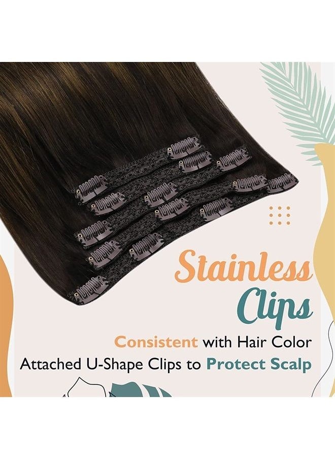 Sunny Hair Sunny Human Hair Clip in Extensions, Brown Ombre Hair Extensions Clip in Human Hair Dark Brown Balayage Medium Brown Clip in Hair Extensions Real Human Hair Double Weft 18inch 7Pcs 120G  - Image 4