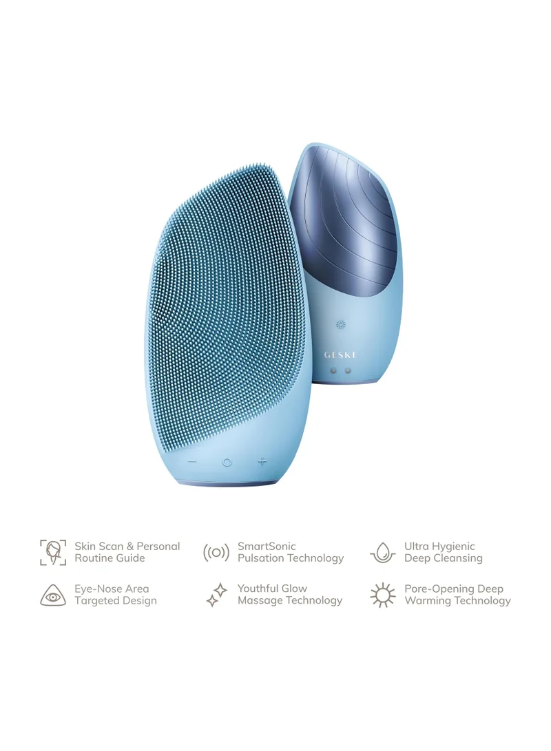 GESKE SmartAppGuided Sonic Thermo Facial Brush | 6 in 1 | Skin Cleansing | Cleansing Brush with Thermal Function | Facial Massager | Electric Facial Brush | Facial Cleansing Device - Aquamarine