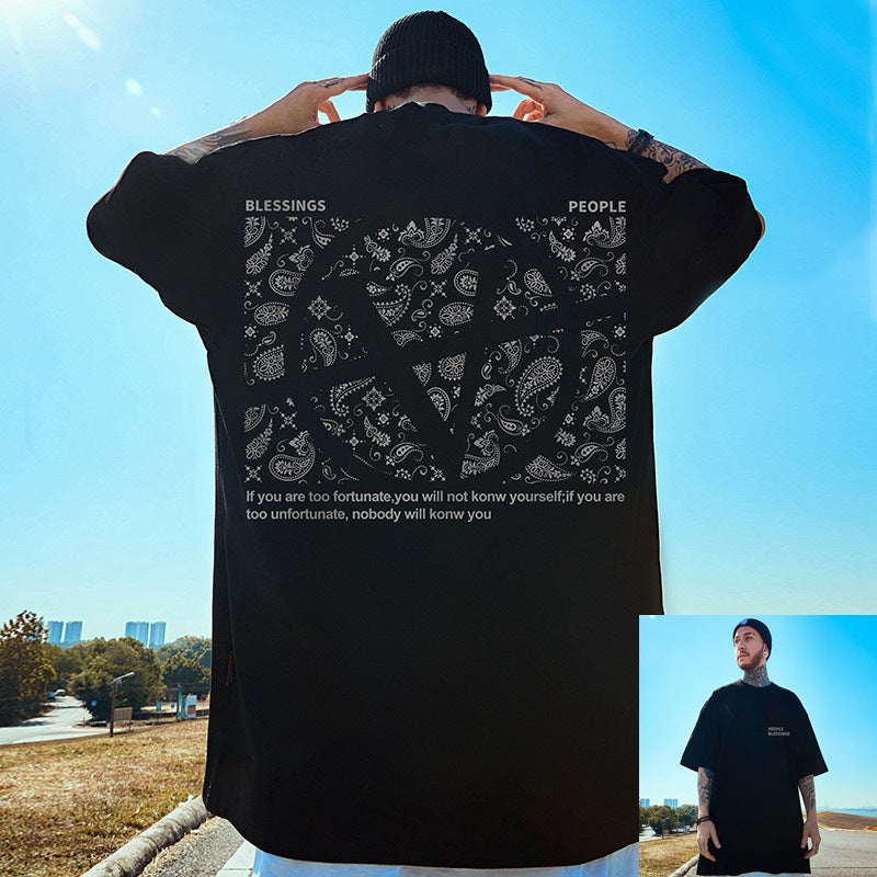 T18 polyester printed short sleeve T-shirt M-8XL Hong Kong style oversize European and American hip hop T-shirt plus size half sleeve fashion - Image 1