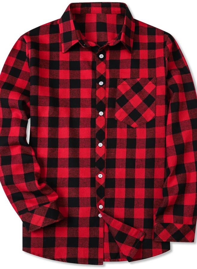 SANGTREE Mens Flannel Plaid Shirts Casual Long Sleeve Button Down Shirt Dad and Son Matching Shirts, Red Black, L - Image 1