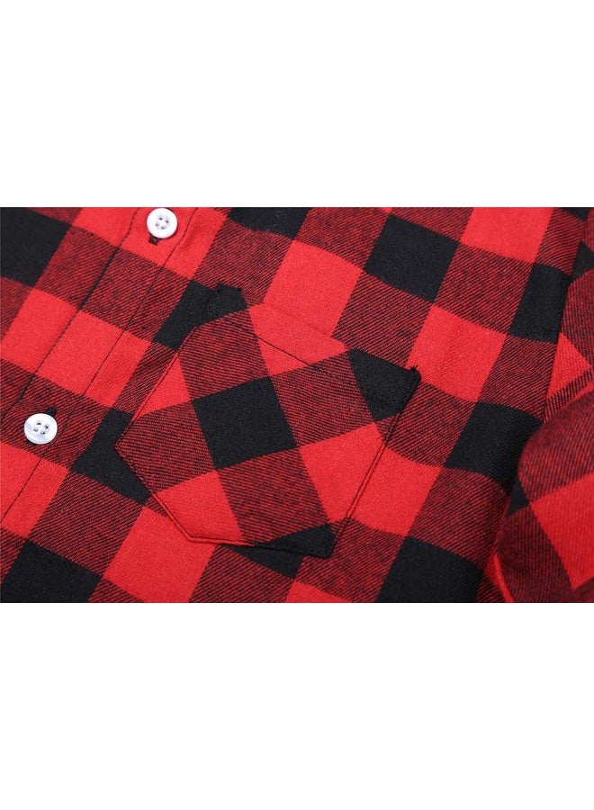 SANGTREE Mens Flannel Plaid Shirts Casual Long Sleeve Button Down Shirt Dad and Son Matching Shirts, Red Black, L - Image 5