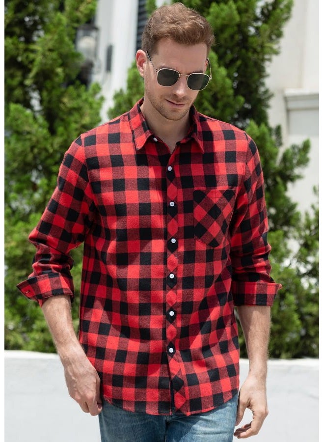 SANGTREE Mens Flannel Plaid Shirts Casual Long Sleeve Button Down Shirt Dad and Son Matching Shirts, Red Black, L - Image 4