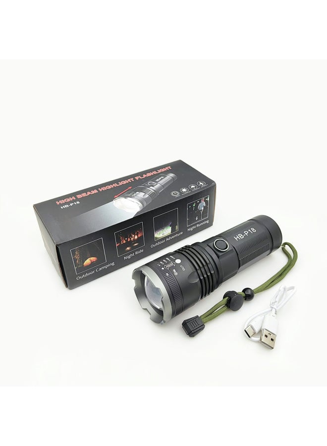 New Strong Light White Laser Aluminum Alloy Flashlight Power Display Type-C Charge 4 Gear Lighting Flashlight 