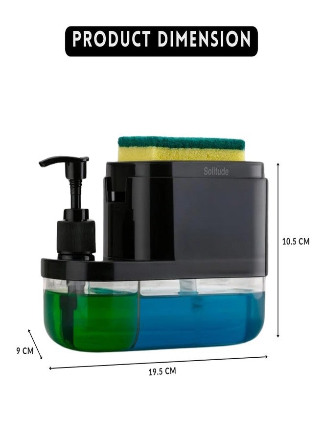 Solitude 3-in-1 Plastic Soap Dispenser with Handwash Pump & Sponge Holder | Dual Liquid Dish Soap Dispenser for Kitchen Sink & Bathroom Countertop (Multicolor) - Image 3