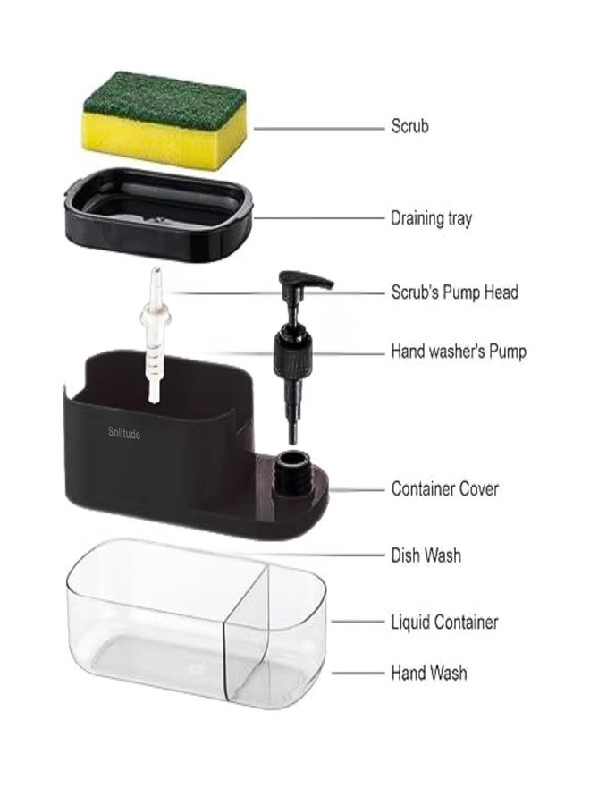 Solitude 3-in-1 Plastic Soap Dispenser with Handwash Pump & Sponge Holder | Dual Liquid Dish Soap Dispenser for Kitchen Sink & Bathroom Countertop (Multicolor) - Image 4