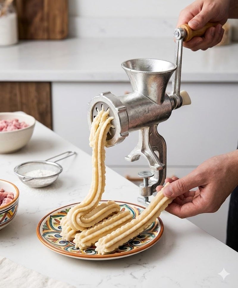 Original Heavy Cast 10 Size Manual Meat Grinder for Making Kofta and Biscuits, Durable Grinding Tool with Mounting Base and Wooden Handle - Image 3