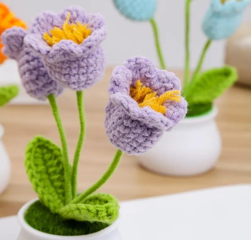 VRB DecTM 1 Pcs Crochet Flowers Artificial Daisy for Office Desk Car Dashboard Decor,Home Decoration, Office, Bedroom, Christmas Decor, Wedding,Diwali (Single Pink Daisy with Pot) - Image 5