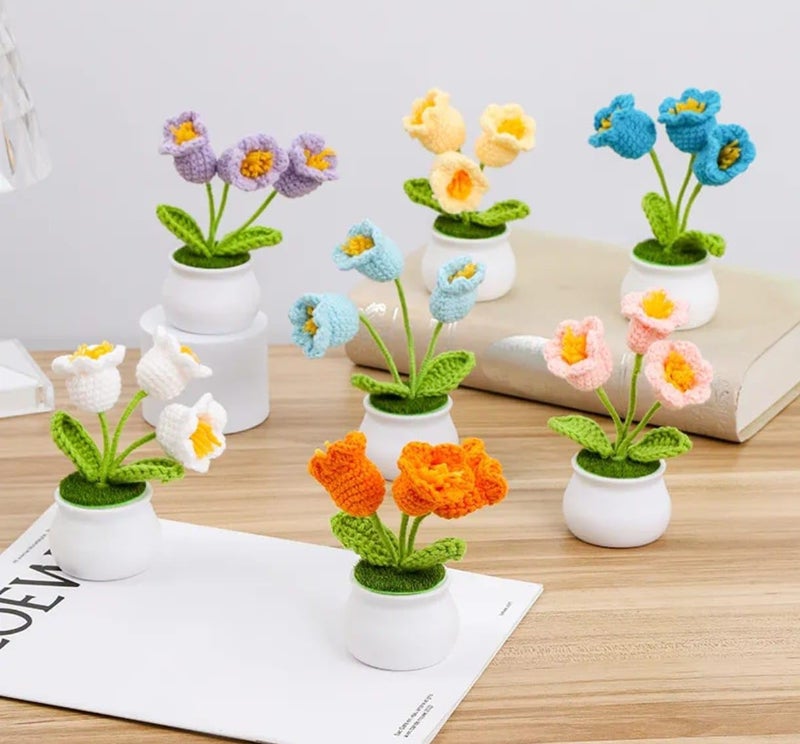 VRB DecTM 1 Pcs Crochet Flowers Artificial Daisy for Office Desk Car Dashboard Decor,Home Decoration, Office, Bedroom, Christmas Decor, Wedding,Diwali (Single Pink Daisy with Pot) - Image 4