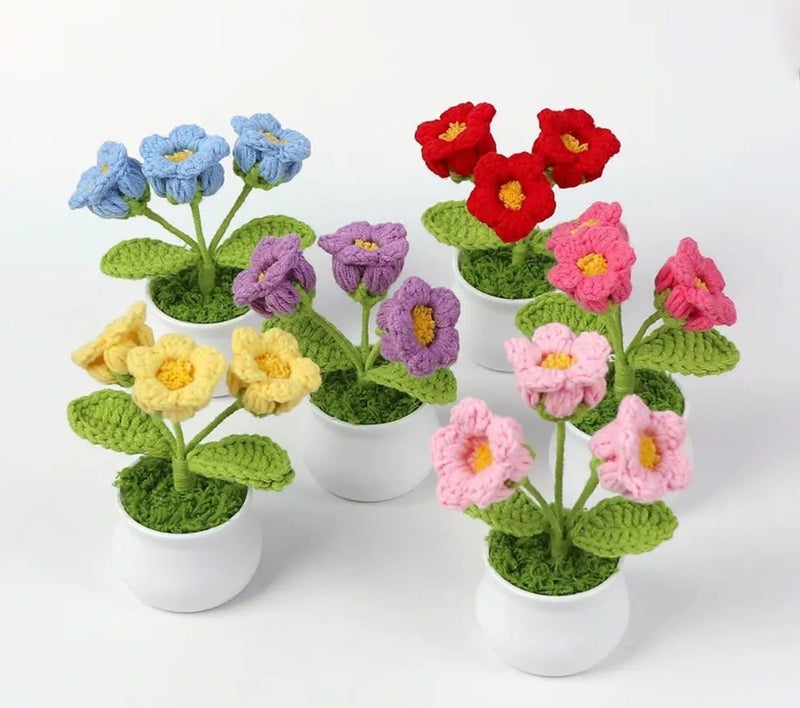 VRB DecTM 1 Pcs Crochet Flowers Artificial Daisy for Office Desk Car Dashboard Decor,Home Decoration, Office, Bedroom, Christmas Decor, Wedding,Diwali (Single Pink Daisy with Pot) - Image 3