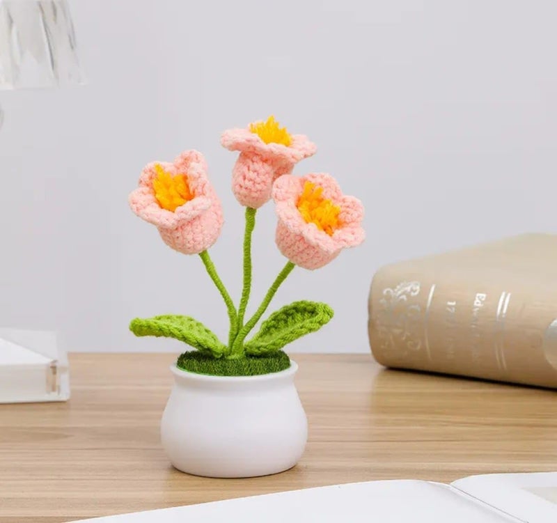 VRB DecTM 1 Pcs Crochet Flowers Artificial Daisy for Office Desk Car Dashboard Decor,Home Decoration, Office, Bedroom, Christmas Decor, Wedding,Diwali (Single Pink Daisy with Pot) - Image 2