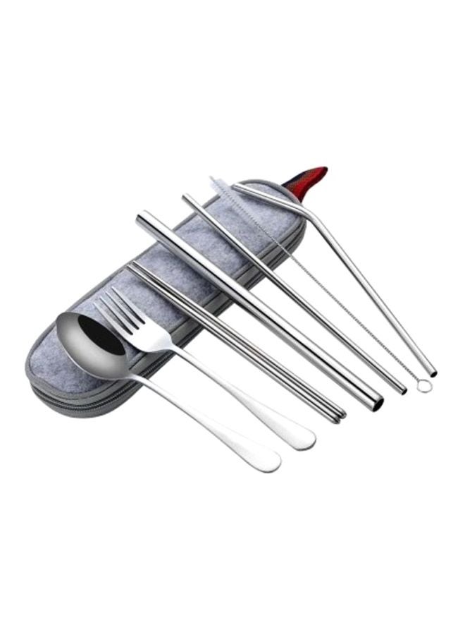 8-Piece Portable Travel Cutlery Set Silver/Grey 25x6cm