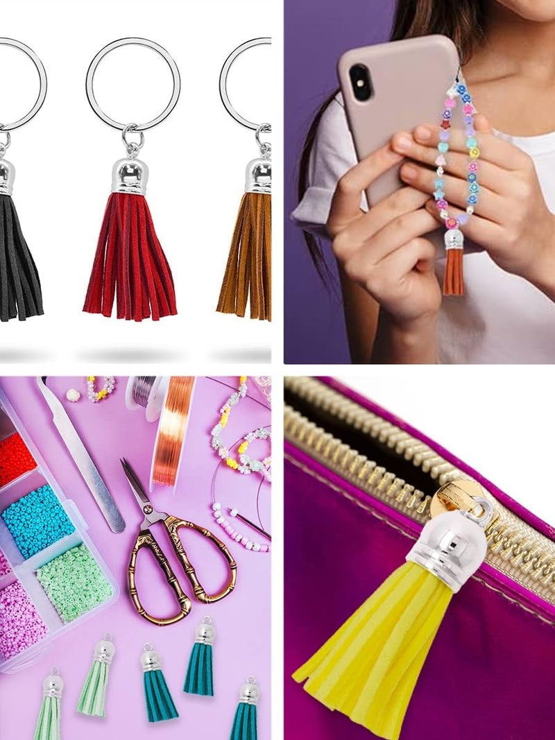 Mandala Crafts Faux Suede Tassel Keychain Making Supplies - Maroon Tassels for Crafts Jewelry Making Charms - 100 Small Leather Tassels Keychain Tassels Bulk - Image 4