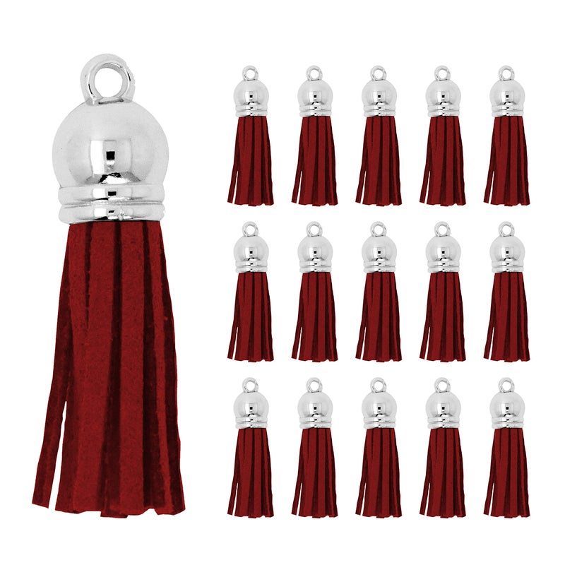 Mandala Crafts Faux Suede Tassel Keychain Making Supplies - Maroon Tassels for Crafts Jewelry Making Charms - 100 Small Leather Tassels Keychain Tassels Bulk - Image 1
