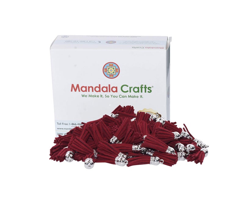 Mandala Crafts Faux Suede Tassel Keychain Making Supplies - Maroon Tassels for Crafts Jewelry Making Charms - 100 Small Leather Tassels Keychain Tassels Bulk - Image 3