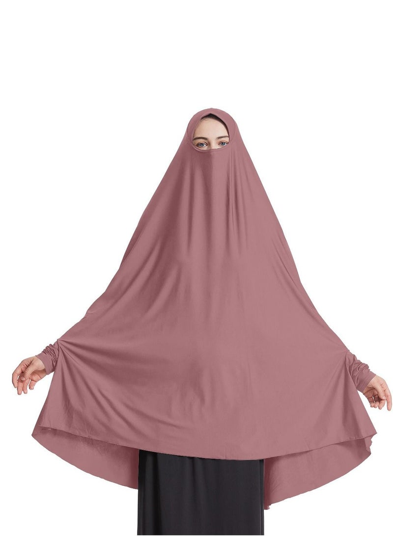 إسكدنيا Women's Solid Color Abaya Batwing Sleeve Thobe Robe With Hijab Dusty Pink  - Image 1