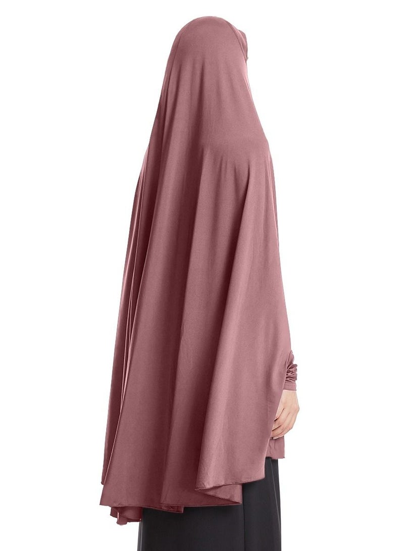 إسكدنيا Women's Solid Color Abaya Batwing Sleeve Thobe Robe With Hijab Dusty Pink  - Image 2