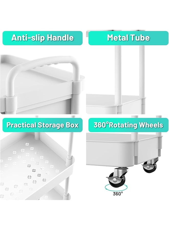erorex Rolling Utility Cart With Drawer Multifunctional Storage Organizer Rolling Cart With Plastic Shelf And Metal Wheels For Kitchen Bathroom Living Room Office With Drawer 4 Tier White - Image 3