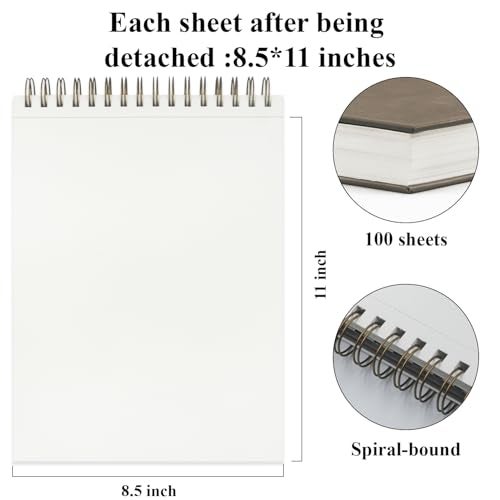 Fuxi دفتر رسم فوكسي 8.5x11، 100 ورقة، دفتر رسم غلاف صلب 8.5" x 11"، ورق رسم 68 رطل/100 جرام، دفتر رسم حلزوني 8.5" x 11"، دفتر رسم فارغ لفصول الفن، مستلزمات الفنانين للبالغين - Image 2