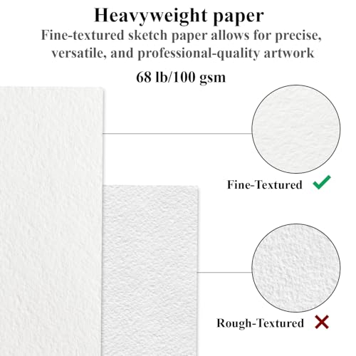 Fuxi دفتر رسم فوكسي 8.5x11، 100 ورقة، دفتر رسم غلاف صلب 8.5" x 11"، ورق رسم 68 رطل/100 جرام، دفتر رسم حلزوني 8.5" x 11"، دفتر رسم فارغ لفصول الفن، مستلزمات الفنانين للبالغين - Image 3