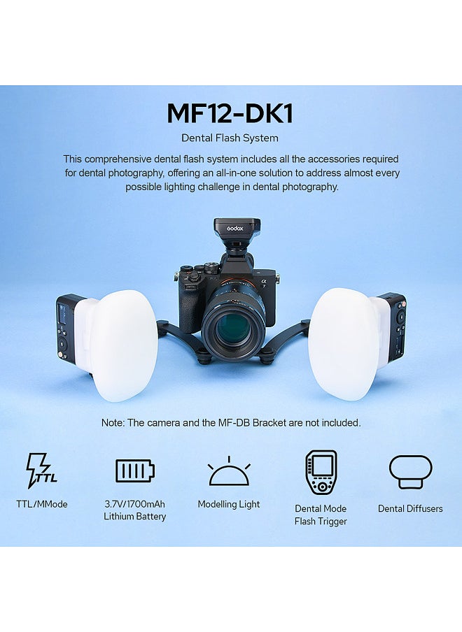 Godox - MF12-DK1 Macro Flash Kit Including 2 x MF12 Off-Camera TTL Flash Light + 1 x Flsh Trigger + 8 x Adapter Rings + 1 x Mounting Ring + 2 x Diffusers + 2 x Cold Shoe Mounts - Image 1