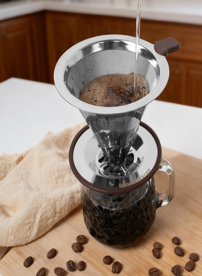 Roogaluckeep Pour Over Coffee Dripper, Stainless Steel Coffee Filter, Paperless Reusable Coffee Filter, Metal 600 Mesh Strainer Coffee Maker Single Cup Brewer 1-2 Cup - Image 5