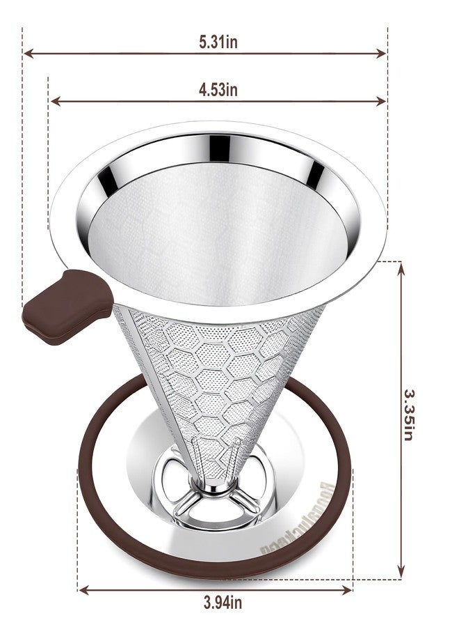 Roogaluckeep Pour Over Coffee Dripper, Stainless Steel Coffee Filter, Paperless Reusable Coffee Filter, Metal 600 Mesh Strainer Coffee Maker Single Cup Brewer 1-2 Cup - Image 3