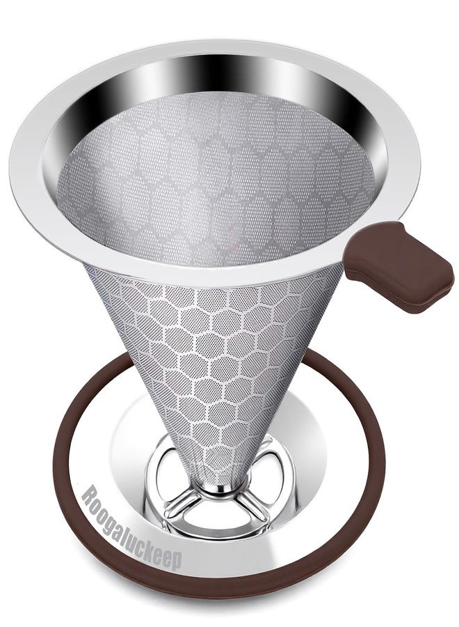 Roogaluckeep Pour Over Coffee Dripper, Stainless Steel Coffee Filter, Paperless Reusable Coffee Filter, Metal 600 Mesh Strainer Coffee Maker Single Cup Brewer 1-2 Cup - Image 1