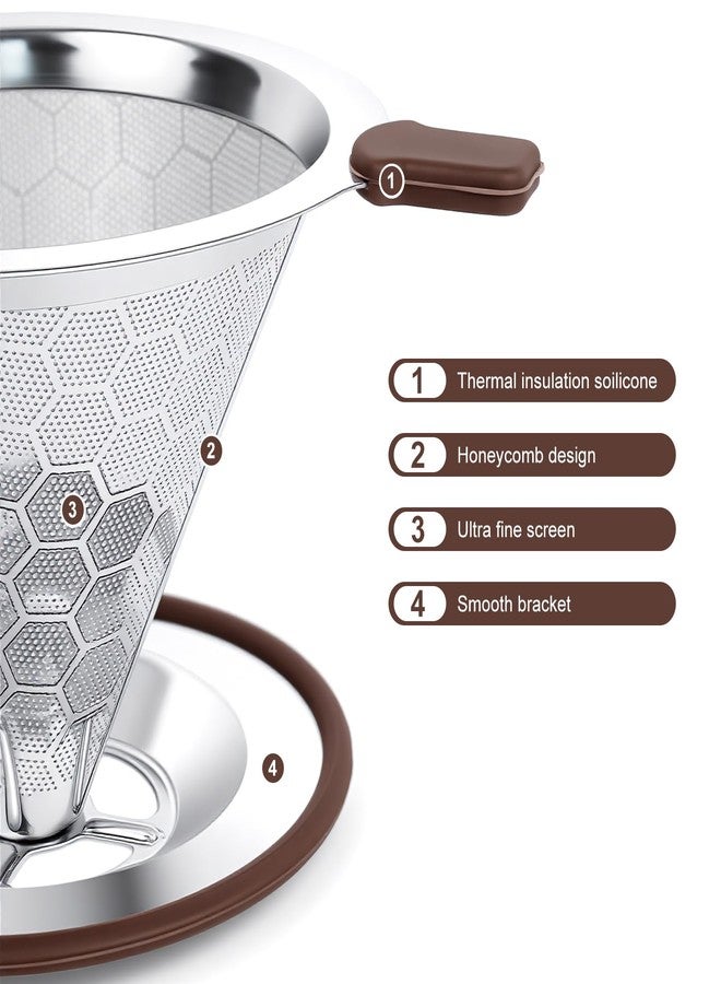 Roogaluckeep Pour Over Coffee Dripper, Stainless Steel Coffee Filter, Paperless Reusable Coffee Filter, Metal 600 Mesh Strainer Coffee Maker Single Cup Brewer 1-2 Cup - Image 4
