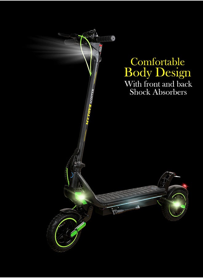 MYTOYS Mt650 2024 Model - Neon Green - Folding Electric Scooter - Brush Less Motor 350W - 12-18Km Range Battery 5.2Ah - Speed Up To 45Kmh With Front And Rear Suspension  - Image 4