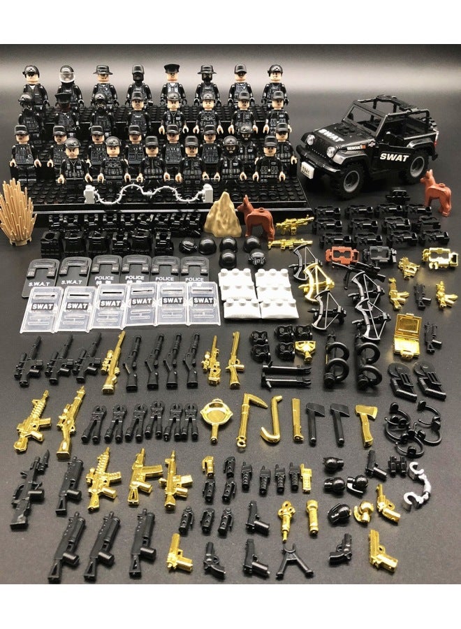 Military Fire Wire Fighter Thunder Command Institute Men's Armored Vehicle Military Special Forces Minifigures Dolls Assembled Toys Building Blocks-Color:Brown Swat Jeep 30 People  - Image 1