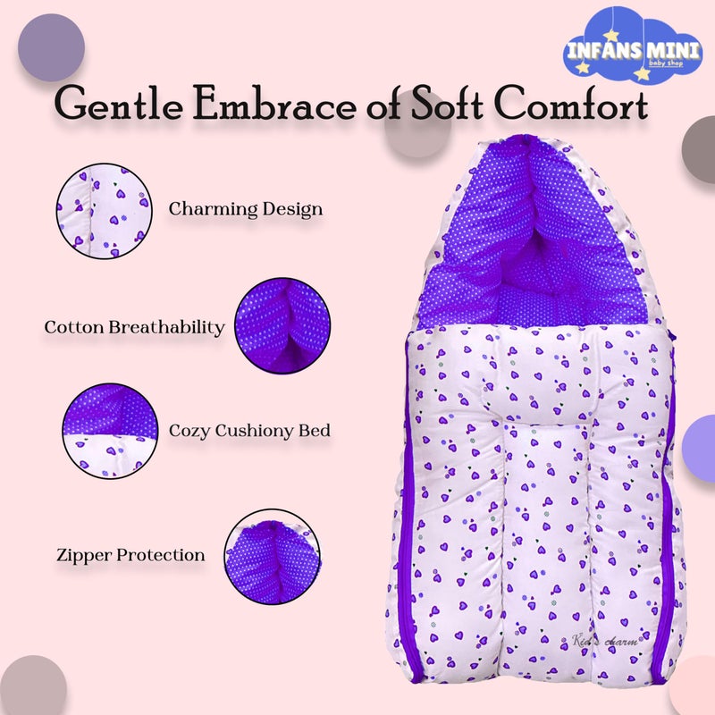 Infans Mini Little Heart Mini 3 in 1 Baby's Cotton Bed Cum Carry Bed Printed Baby Sleeping Bag-Baby Bed-Infant Portable for Unisex Easily Portable,Light Weight Carry for New Born0-4 Months Old(Violet) - Image 4