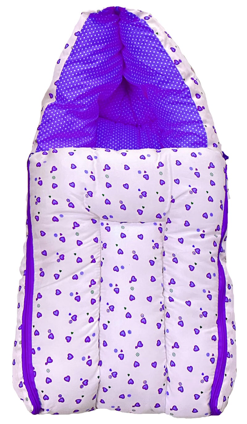 Infans Mini Little Heart Mini 3 in 1 Baby's Cotton Bed Cum Carry Bed Printed Baby Sleeping Bag-Baby Bed-Infant Portable for Unisex Easily Portable,Light Weight Carry for New Born0-4 Months Old(Violet) - Image 1