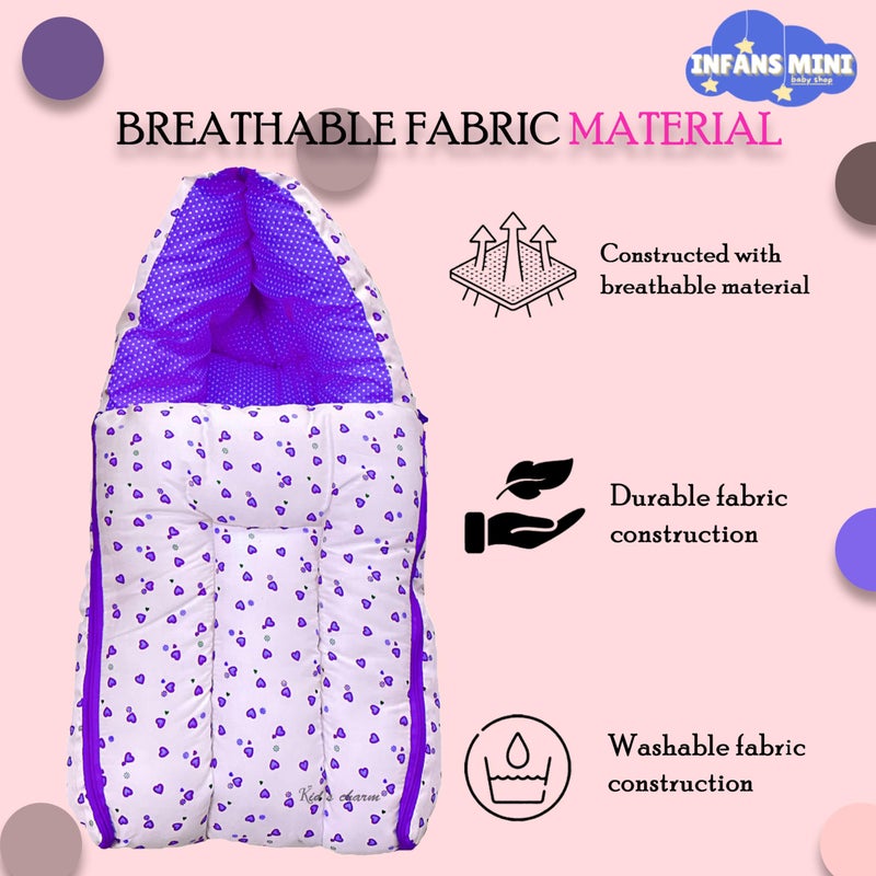 Infans Mini Little Heart Mini 3 in 1 Baby's Cotton Bed Cum Carry Bed Printed Baby Sleeping Bag-Baby Bed-Infant Portable for Unisex Easily Portable,Light Weight Carry for New Born0-4 Months Old(Violet) - Image 5