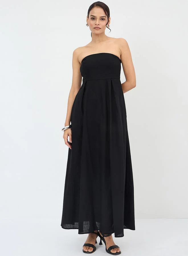 Femmella Black Cotton Bandeau Neck Maxi Dress