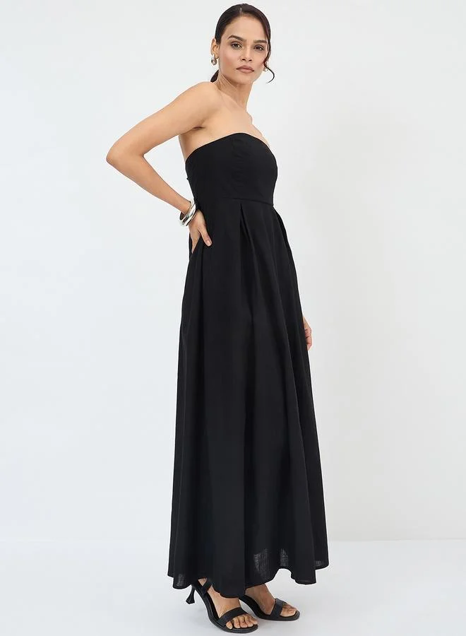 Femmella Black Cotton Bandeau Neck Maxi Dress
