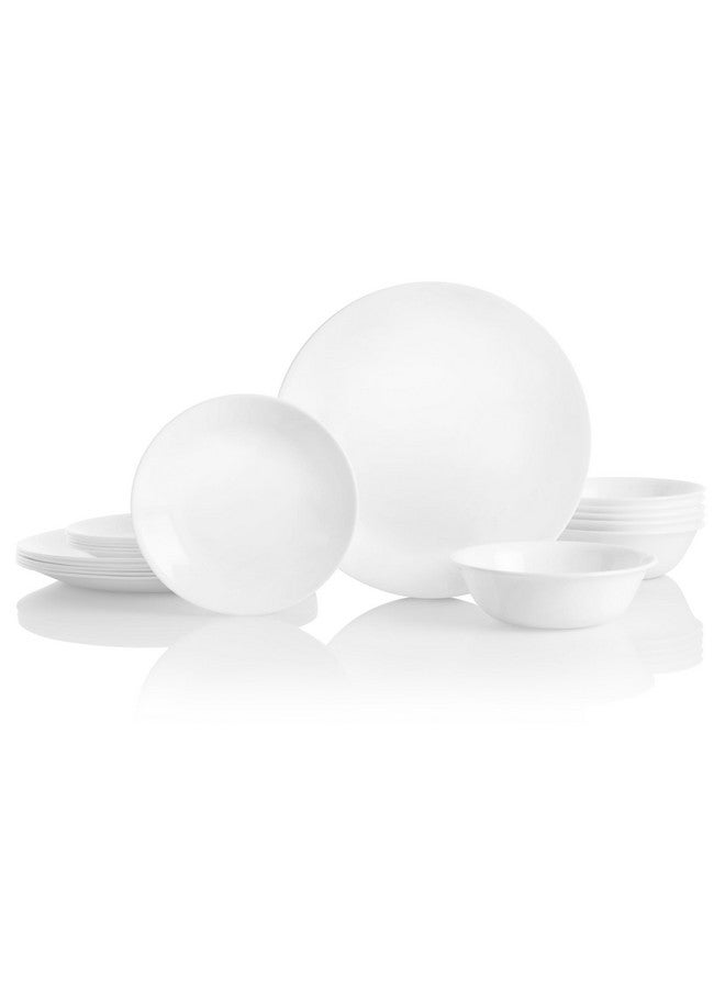 Corelle طقم أدوات مائدة كوريل فيتريل 18 قطعة لخدمة 6 أشخاص، زجاج ثلاثي الطبقات ومقاوم للتشقق، أطباق وأوعية خفيفة الوزن دائرية، أبيض شتوي متجمد - Image 1