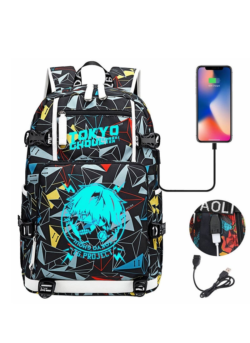 طوكيو - حقيبة ظهر للسفر الترفيهية للشباب مزودة بمنفذ USB مطبوعة من Nightglow - Image 1