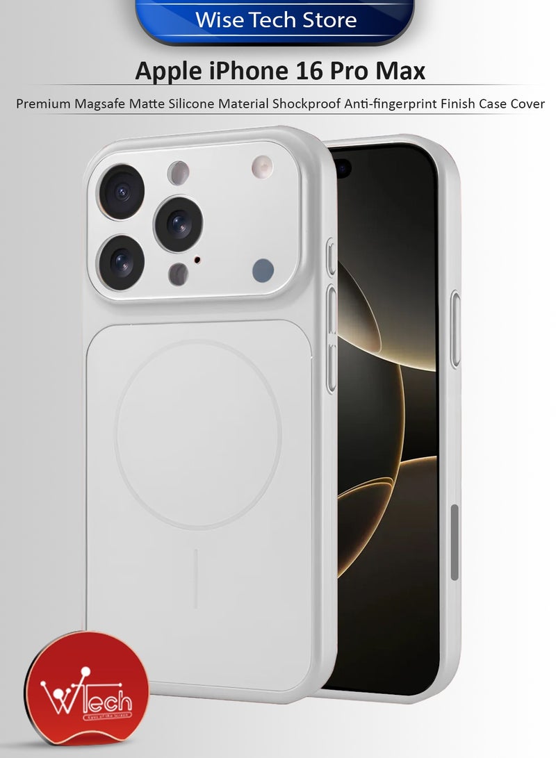 دبليو تيك غطاء حافظة iPhone 16 Pro Max 2024 من أبل، مادة سيليكون مطفي فاخرة مع ميزة Magsafe مقاوم للصدمات وبطلاء مضاد للبصمات (MCRPSN) - فضي - Image 1