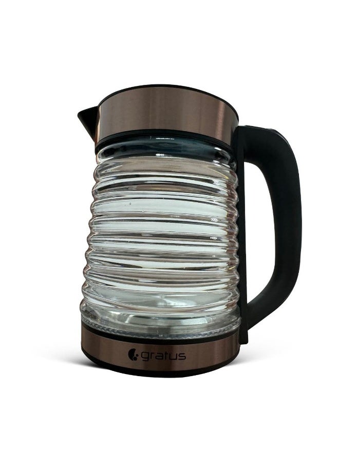 Gratus 1.8 Liter Cordless Glass Electric Kettle with Blue LED Illumination & Auto Shut-Off, 1500W, Black/Transparent - GKP3000 - Image 1