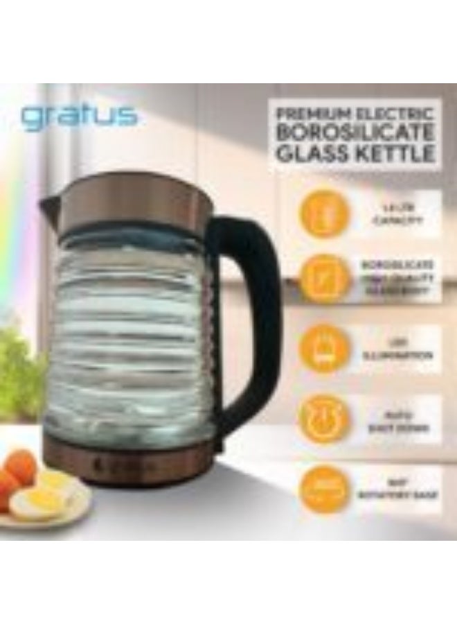 Gratus 1.8 Liter Cordless Glass Electric Kettle with Blue LED Illumination & Auto Shut-Off, 1500W, Black/Transparent - GKP3000 - Image 2