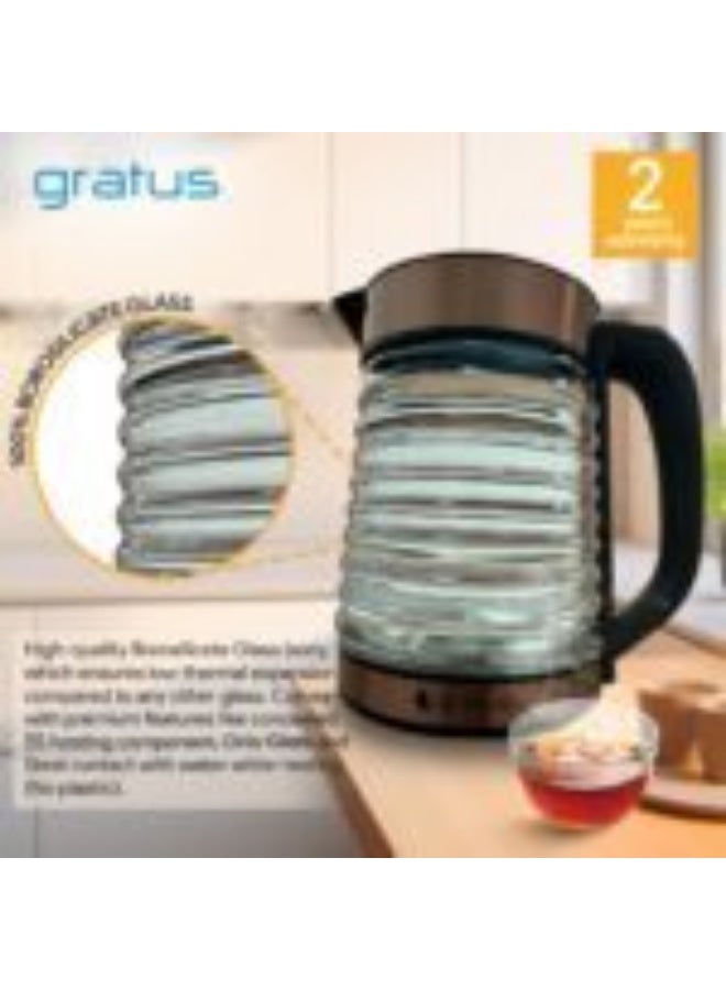 Gratus 1.8 Liter Cordless Glass Electric Kettle with Blue LED Illumination & Auto Shut-Off, 1500W, Black/Transparent - GKP3000 - Image 3