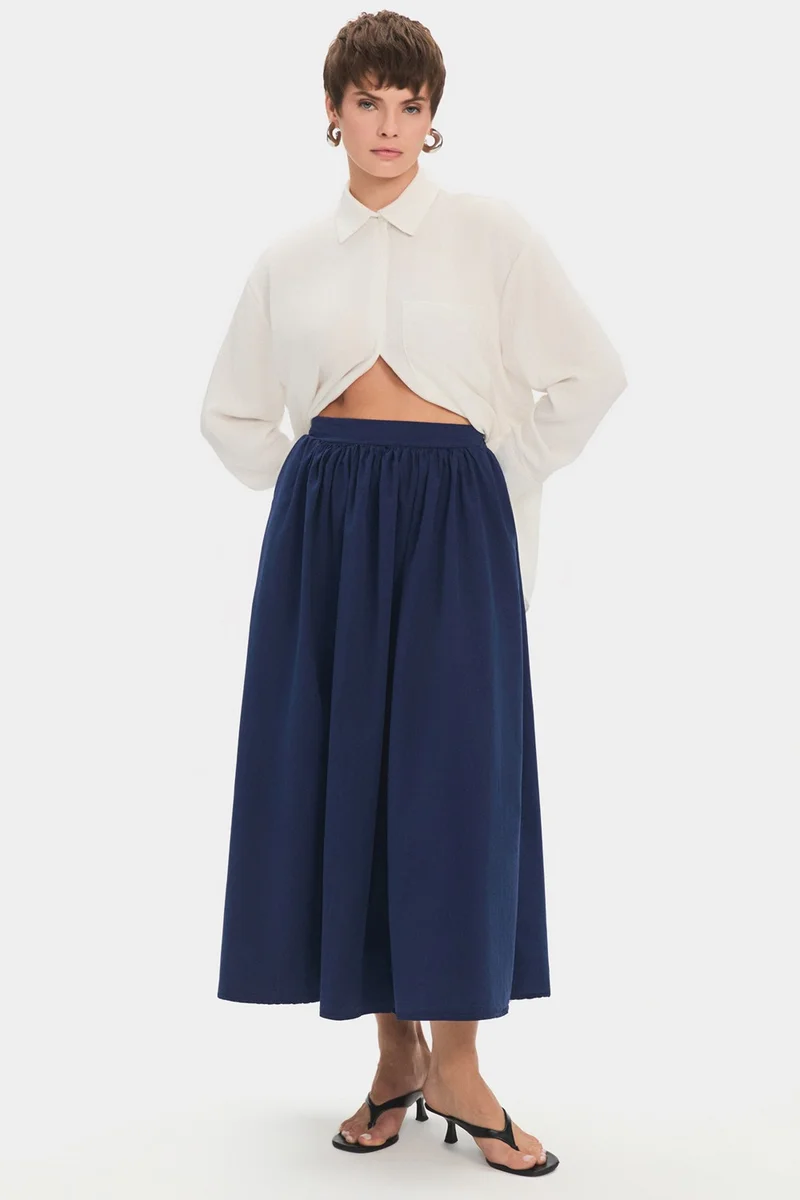 JUNE Women's 100% Cotton Pleated Midi Skirt
